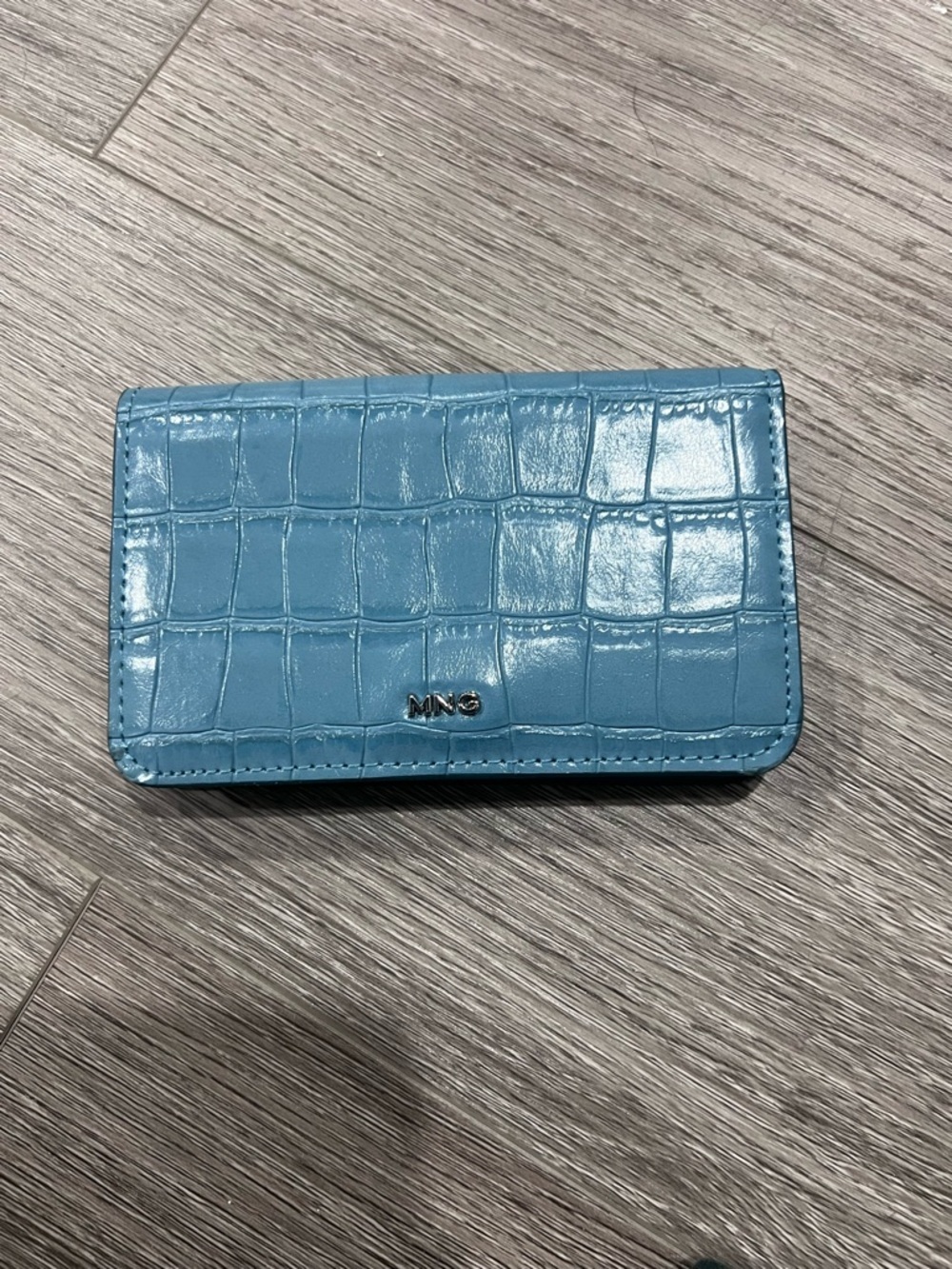 Mango Croc-Embossed Wallet in Teal Blue